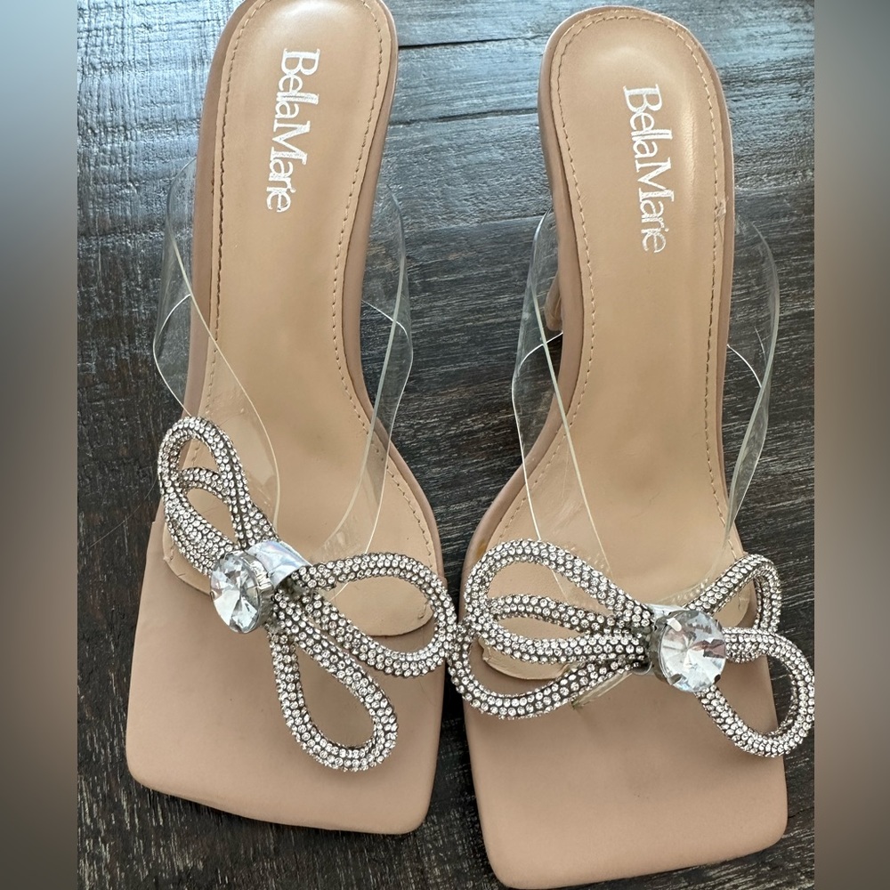Bella Marie Nude/Clear Rhinestone Square Toe 4” Heel